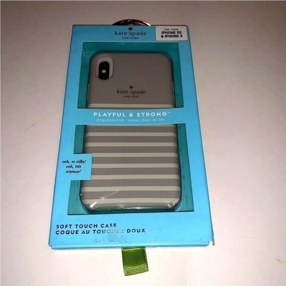 Kate Spade NY Soft Touch Phone Case IPhone XS/X Grey and White Striped. NIB - Picture 1 of 3